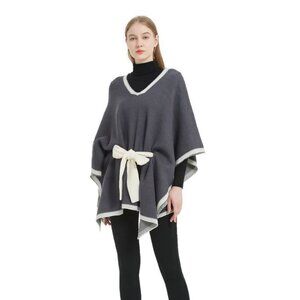 SAVE THE OCEAN colorblock recycled materials women's belted poncho - NAVY